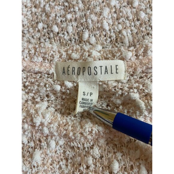 Aeropostale Womens Sweater Small Beige Long Sleeve Metallic Textured Minimalist - Picture 4 of 8